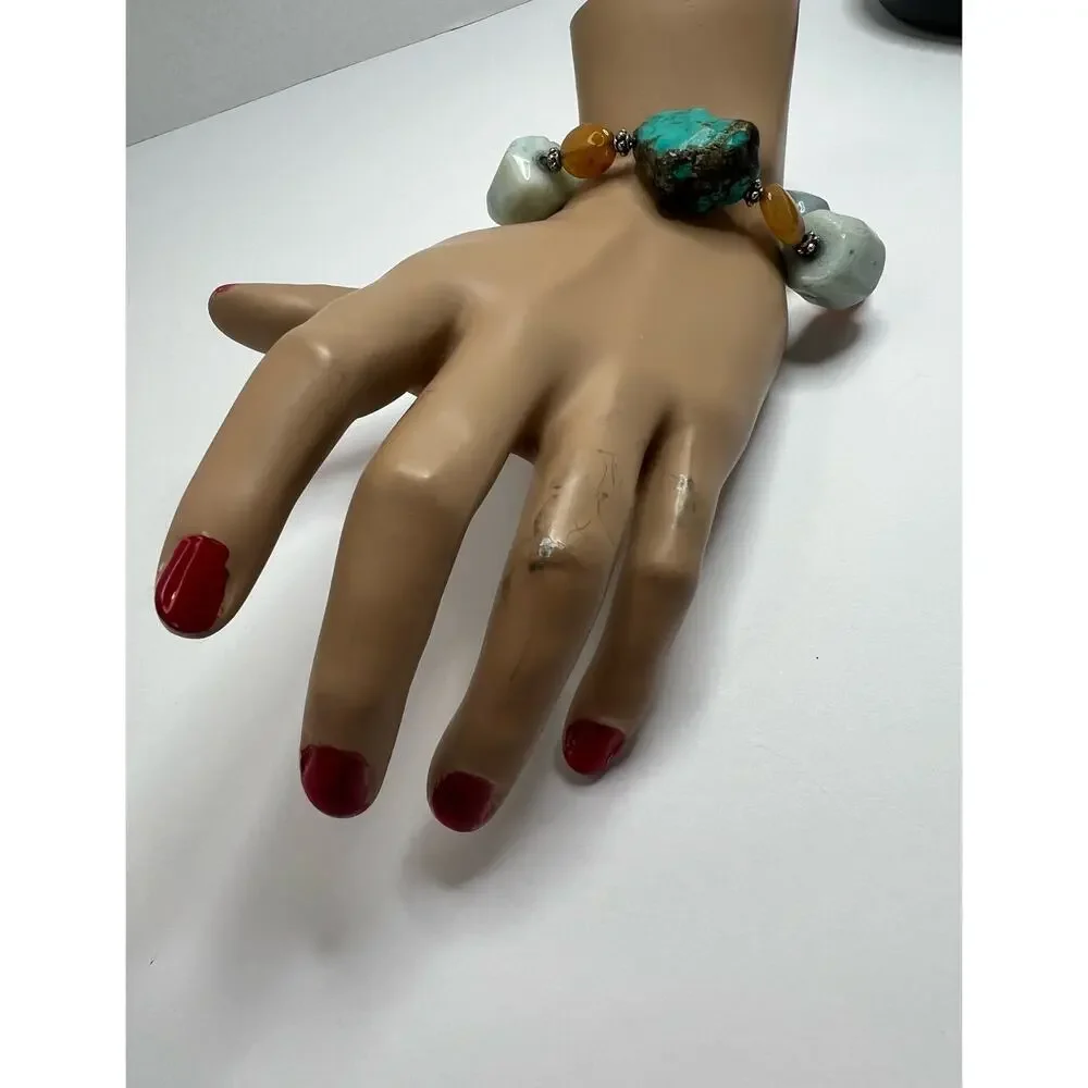 Handmade Turquoise and Agate Chunky Beaded Bracelet Clasp‎ Closure